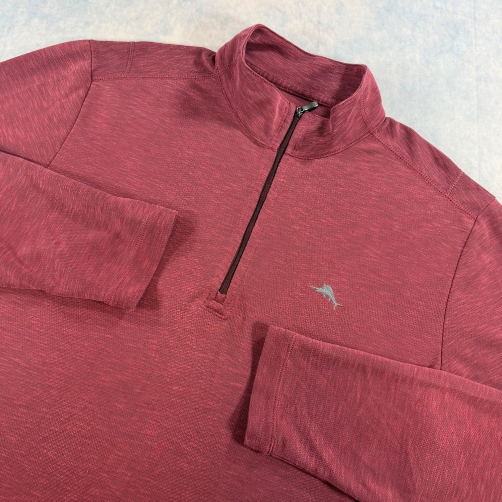 Tommy Bahama Quarter Zip Pullover Mens L Burgundy Excellent Modal Blend Marlin